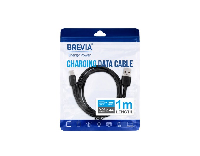 Кабель Brevia USB to Type-C 2,4A 1м, чорний ZIP, ціна: 66 грн.