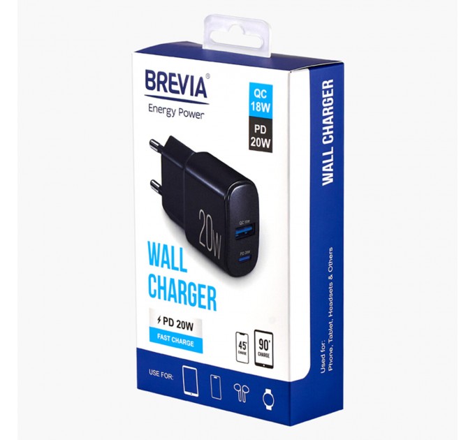 Сетевое зарядное устройство Brevia ePower PD20W USB-C+USB-A черный, цена: 382 грн.