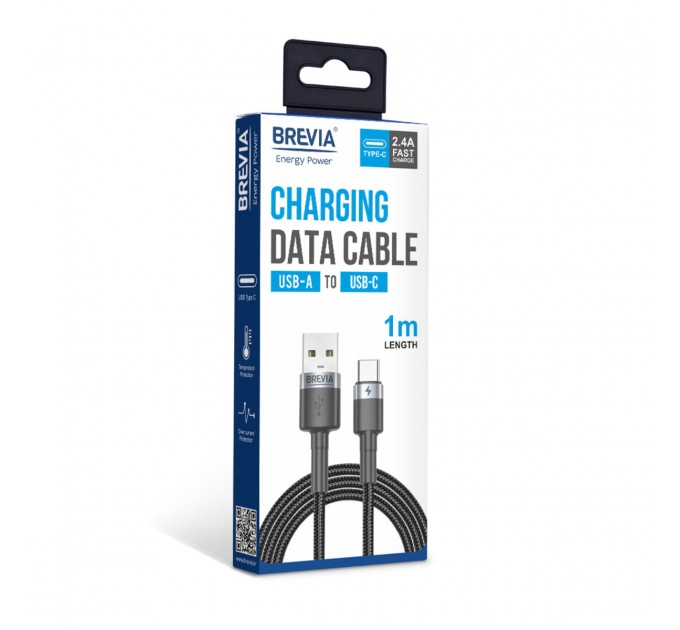 Кабель Brevia USB to Type-C 2,4А 1м, черный box, цена: 150 грн.
