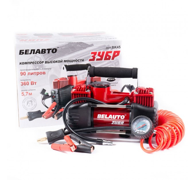 Компрессор автомобильный Белавто Зубр 10Атм 90л/мин 360Вт двухцилиндровый с зажимами АКБ, цена: 2 747 грн.