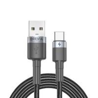 Кабель Brevia USB to Type-C 2,4А 2м, черный ZIP