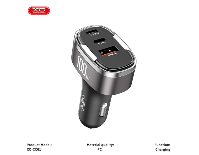 Автомобильное зарядное устройство XO CC61 Smart USB/Type-C/Lightning 100W серебряное, цена: 549 грн.