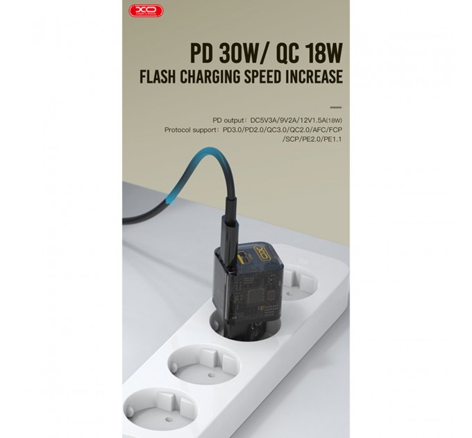 Сетевое зарядное устройство XO CE05 Gan PD30W+QC3.0 18W+ Lighting кабель коричневый, цена: 369 грн.