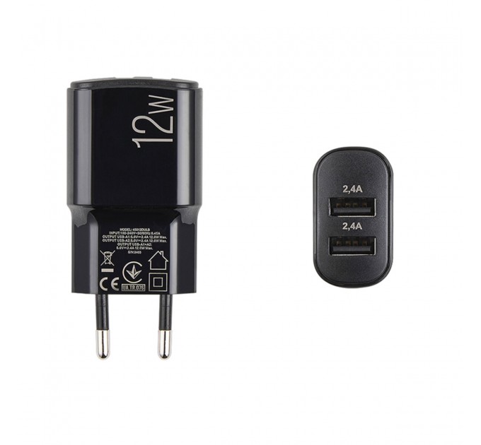 Сетевое зарядное устройство Brevia ePower 12W 2xUSB-A черный, цена: 228 грн.