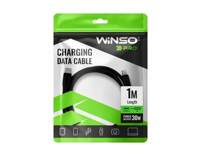 Кабель Winso Pro Type-C to Lightning 30W PVC 1м чорний, ціна: 123 грн.