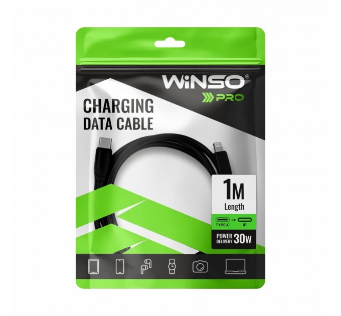 Кабель Winso Pro Type-C to Lightning 30W PVC 1м черный, цена: 123 грн.