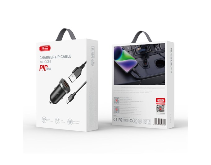 Автомобильное зарядное устройство XO CC56 Plastic mini 30W+ Lightning кабель черный, цена: 219 грн.