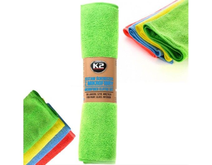 Набор салфеток из микрофибры по уходу за автомобилем трикотажный K2 Microfiber Cloths Set 30x35см 4шт, цена: 116 грн.