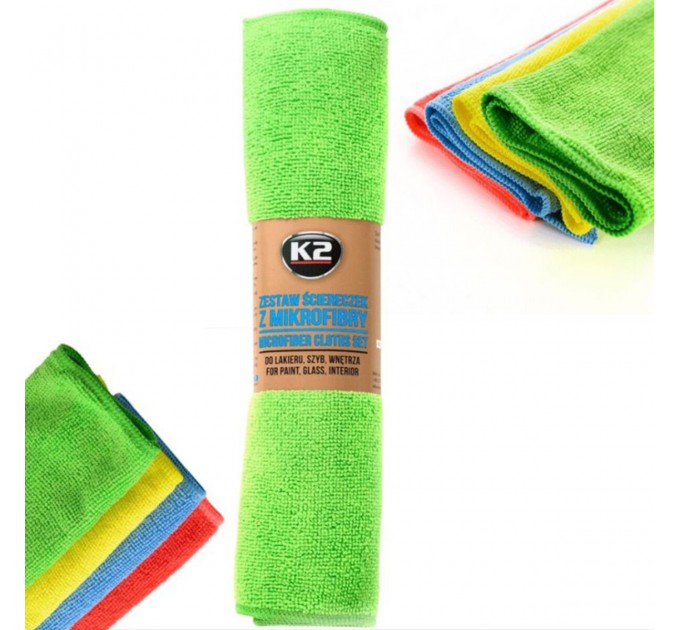 Набор салфеток из микрофибры по уходу за автомобилем трикотажный K2 Microfiber Cloths Set 30x35см 4шт, цена: 109 грн.