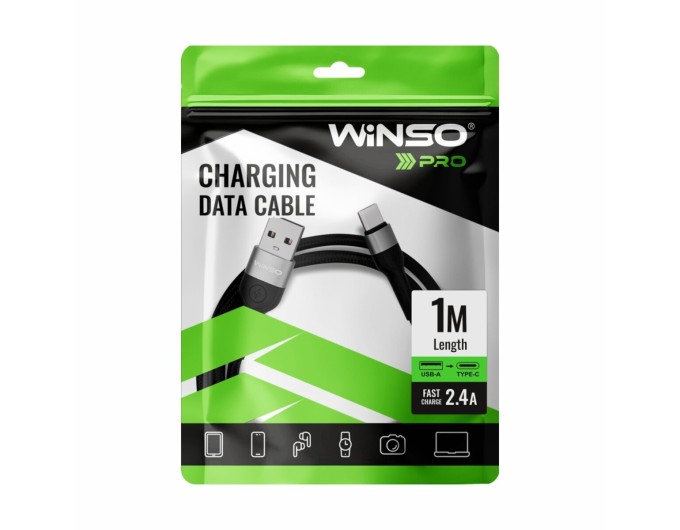 Кабель Winso Pro USB to Type-C TPE+плетіння 1м чорний, ціна: 100 грн.