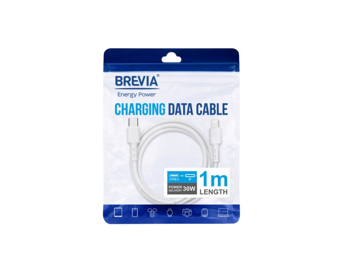Кабель Brevia Type-C to Lightning 30W 1м, білий ZIP, ціна: 121 грн.
