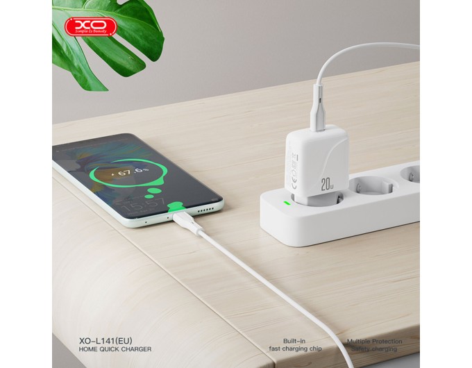 Сетевое зарядное устройство XO L141 Single USB-C 20W + Lightning кабель белый, цена: 219 грн.