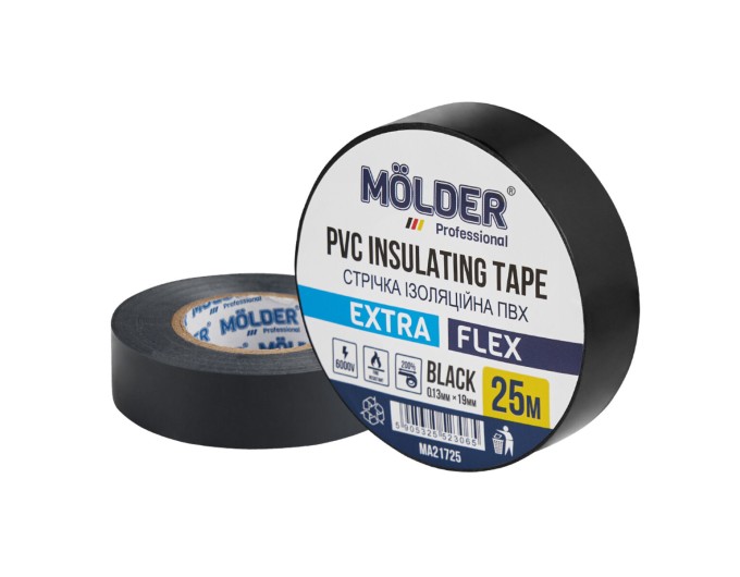 Лента изоляционная ПВХ Molder 0,13x19мм 25м черная, профессиональная, огнеупорная, цена: 50 грн.