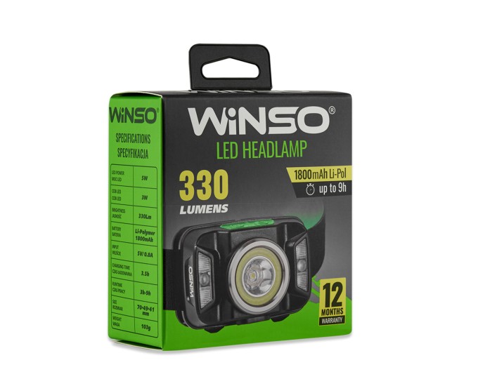 Фонарь налобный Winso 330Lm, 5W CREE XTE+COB, 1800mAh, с сенсором белый/красный, цена: 702 грн.
