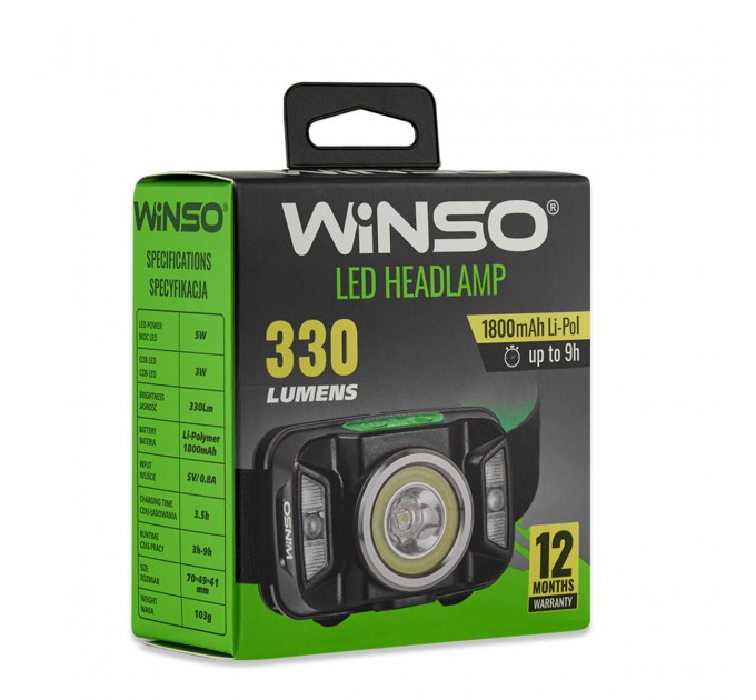 Фонарь налобный Winso 330Lm, 5W CREE XTE+COB, 1800mAh, с сенсором белый/красный, цена: 695 грн.