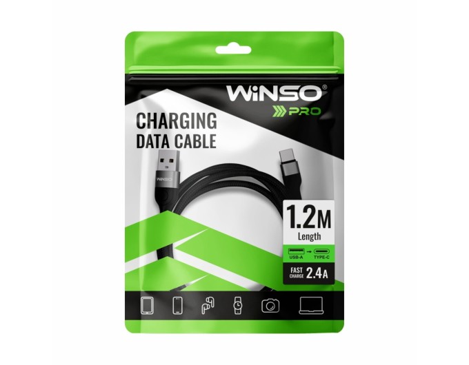 Кабель Winso Pro USB to Type-C TPE+плетіння 1,2м чорний, ціна: 108 грн.