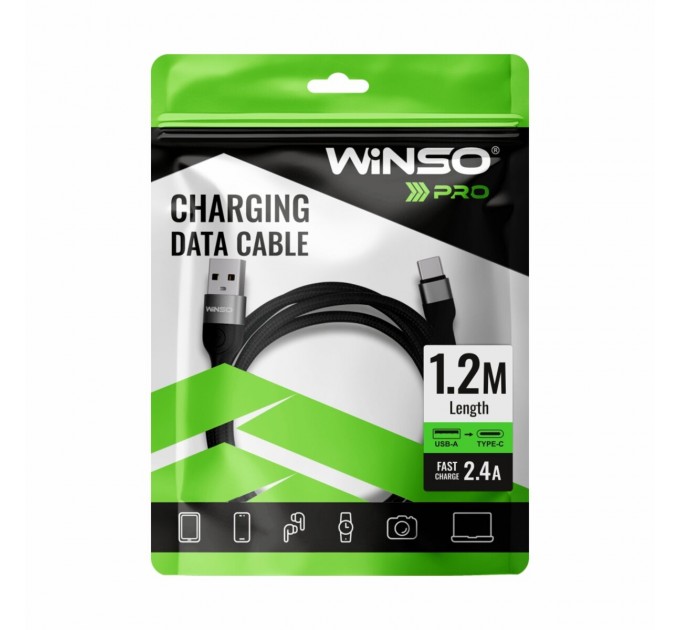 Кабель Winso Pro USB для Type-C TPE+плетение 1,2м черный, цена: 108 грн.