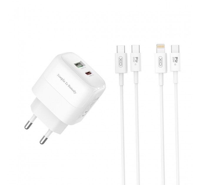 Сетевое зарядное устройство XO L137 PD20W/QC18W 1USB-A+1USB-C + Type-c кабель белый, цена: 249 грн.
