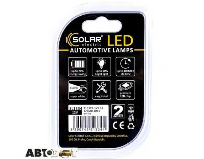 LED лампа SOLAR T10 W2.1x9.5d 12V 12SMD 3014 white SL1334 (2 шт.), ціна: 40 грн.