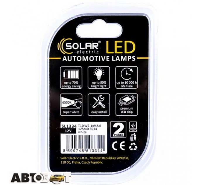 LED лампа SOLAR T10 W2.1x9.5d 12V 12SMD 3014 white SL1334 (2 шт.), цена: 36 грн.