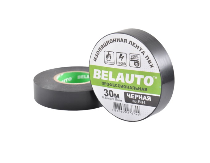 Лента изоляционная ПВХ Belauto 30м, 0.13x19мм, черная, проф., огнеупорная, цена: 62 грн.