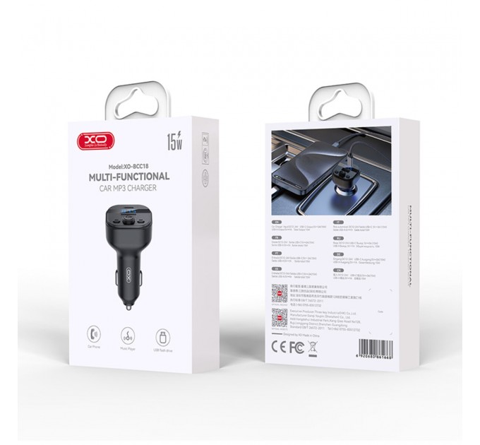 FM-трансмітер XO BCC18 Smart Bluetooth+MP3 Type-C чорний, ціна: 235 грн.
