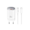Сетевое зарядное устройство XO CE20 PD30W/PPS33W 1USB-C + Type-C кабель белый, цена: 449 грн.