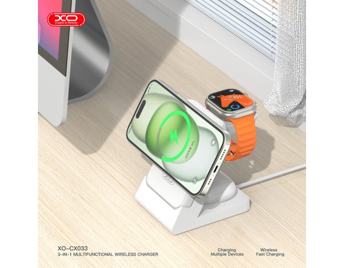 Беспроводное зарядное устройство XO CX033 3в1 Power bank + Watch Charger + Headphone белый, цена: 1 469 грн.