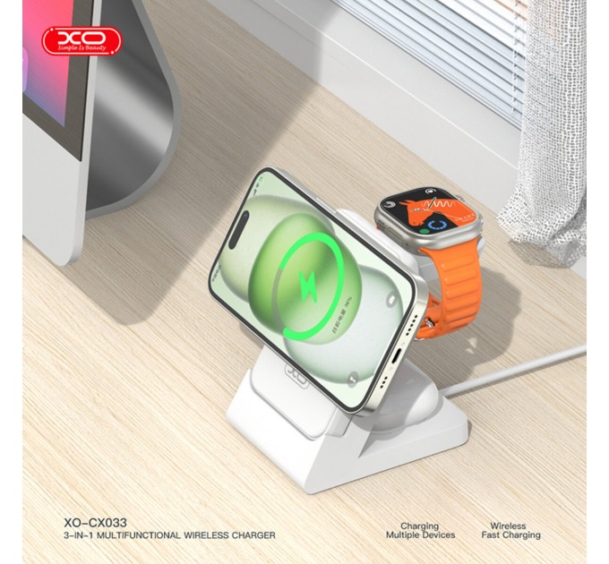 Беспроводное зарядное устройство XO CX033 3в1 Power bank + Watch Charger + Headphone белый, цена: 1 329 грн.