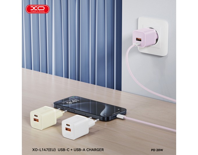 Сетевое зарядное устройство XO L147 PD20W 1USB-A+1USB-C + Lightning cable белый, цена: 289 грн.