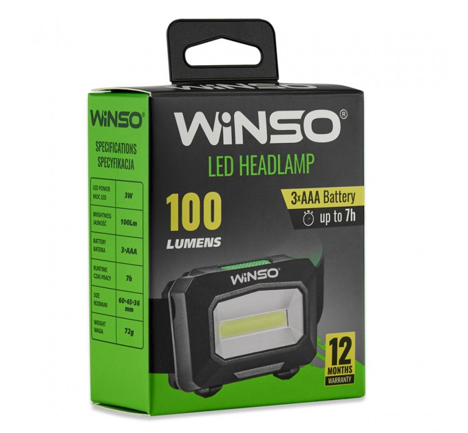 Фонарь налобный Winso 100Lm, 3W COB, 3xAAA, белый/красный, цена: 209 грн.