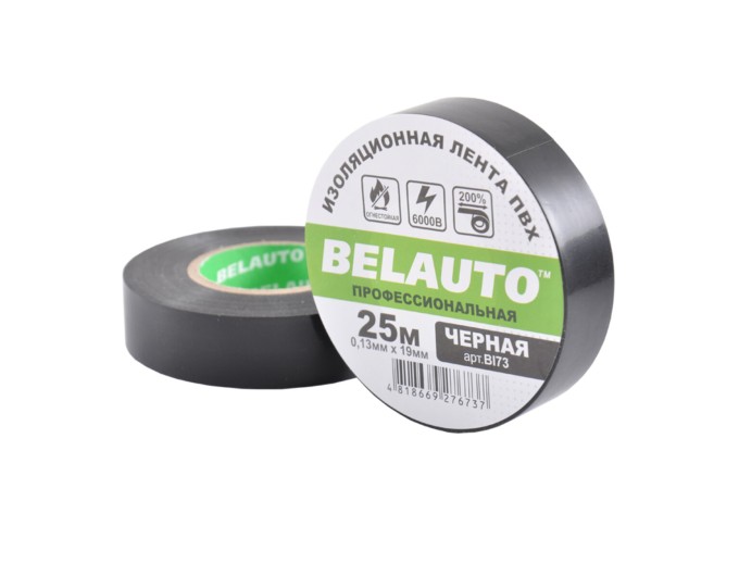 Лента изоляционная ПВХ Belauto 25м, 0.13x19мм, черная, проф., огнеупорная, цена: 52 грн.