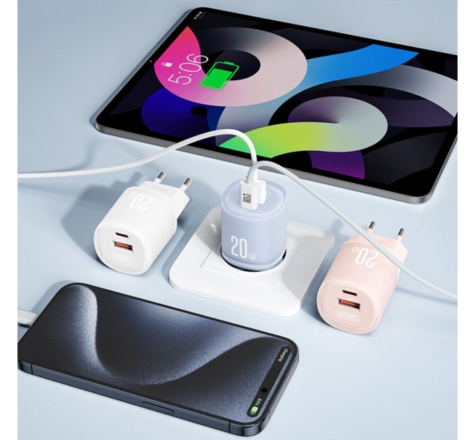 Сетевое зарядное устройство XO L144 PD20W 1USB-A+1USB-C + Type C кабель белый, цена: 259 грн.