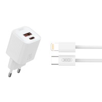 Сетевое зарядное устройство XO L147 PD20W 1USB-A+1USB-C + Lightning cable белый