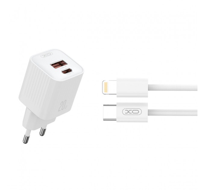 Сетевое зарядное устройство XO L147 PD20W 1USB-A+1USB-C + Lightning cable белый, цена: 259 грн.