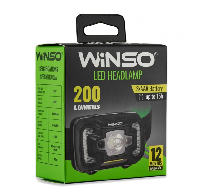Фонарь налобный Winso 200Lm, 5W CREE XTE+COB, 3xAAA, с сенсором белый/красный, цена: 400 грн.
