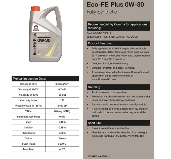 Моторне масло Comma ECOFEPLUS 0W-30 5л, ціна: 2 217 грн.
