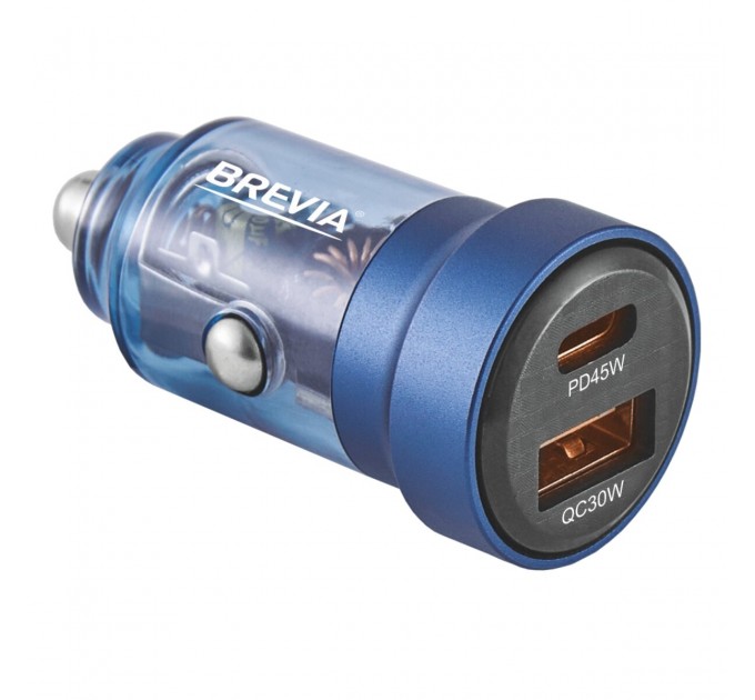 Автомобильное зарядное устройство Brevia ePower DualCharge 75W 1xUSB-C+1xUSB-A, прозрачный синий, цена: 336 грн.