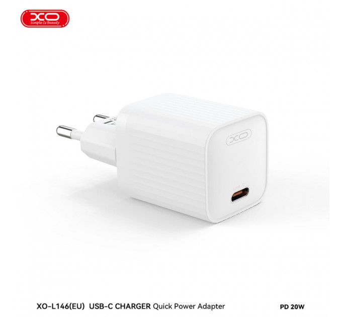 Сетевое зарядное устройство XO L146 PD20W Single USB-C + Type-C кабель белый, цена: 219 грн.