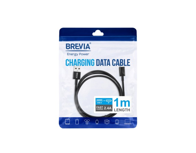 Кабель Brevia USB to Lightning 2,4А 1м, чорний ZIP, ціна: 112 грн.