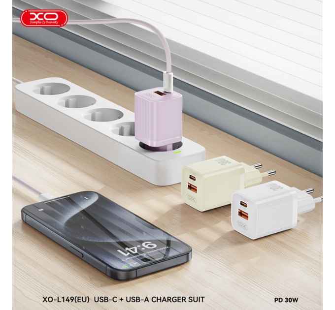 Сетевое зарядное устройство XO L149 PD30W 1USB-A+1USB-C + Lightning кабель белый, цена: 349 грн.