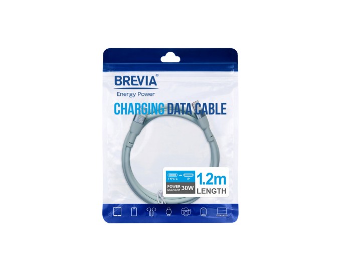 Кабель Brevia Type-C to Lightning 30W 1,2м, м'ятний ZIP, ціна: 204 грн.