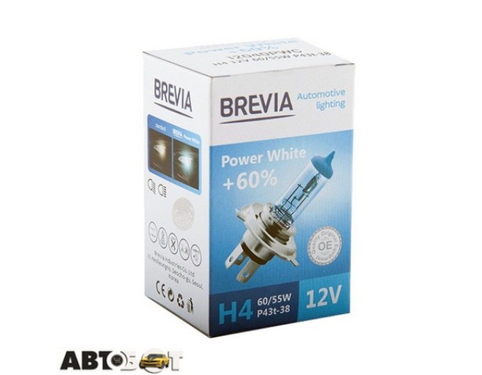 Галогенна лампа BREVIA Power White +60% H4 12V 60/55W 4300K 12040PWC (1 шт.), ціна: 321 грн.