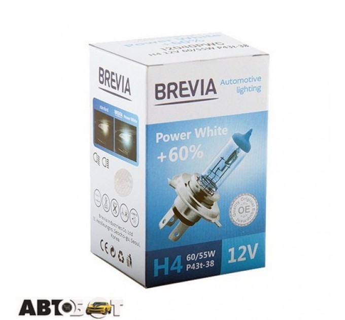  Галогенная лампа BREVIA Power White +60% H4 12V 60/55W 4300K 12040PWC (1 шт.)