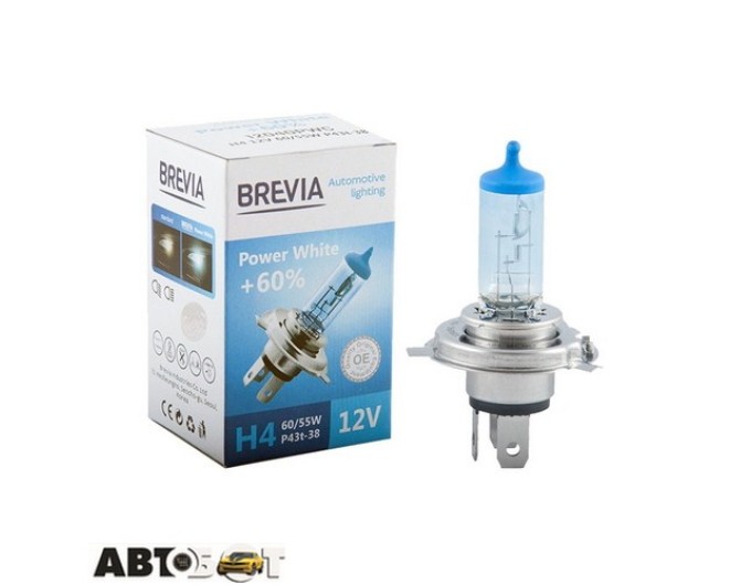 Галогенна лампа BREVIA Power White +60% H4 12V 60/55W 4300K 12040PWC (1 шт.), ціна: 321 грн.