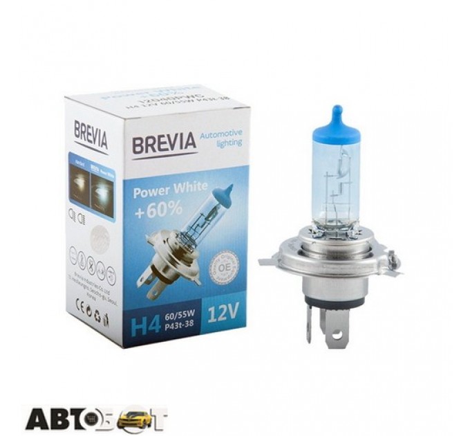  Галогенная лампа BREVIA Power White +60% H4 12V 60/55W 4300K 12040PWC (1 шт.)