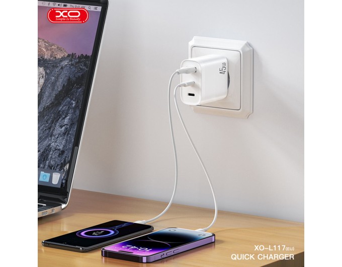 Сетевое зарядное устройство XO L117 PD45W/QC18W 2USB-C+1USB-A белый, цена: 599 грн.