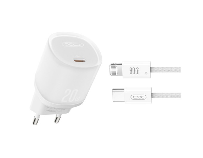 Сетевое зарядное устройство XO L143 PD20W Single USB-C + Lightning кабель белый, цена: 299 грн.