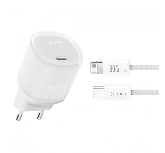Сетевое зарядное устройство XO L143 PD20W Single USB-C + Lightning кабель белый, цена: 259 грн.