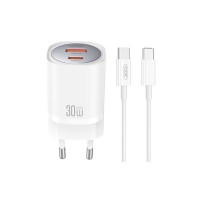 Сетевое зарядное устройство XO CE21 PD30W/PPS33W 1USB-A+1USB-C + Type-C кабель белый
